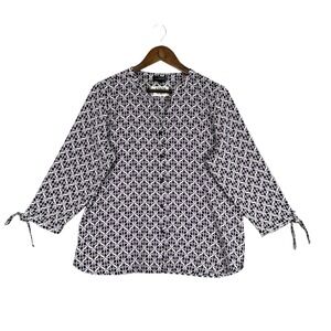 The Limited Blouse Women L Purple Excellent Button Front Tie Sleeve Geometric